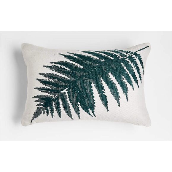 SET of 2 - Crate & Barrel Fern 20"x13" Sea Green Outdoor Lumbar Pillow - Picture 2 of 4